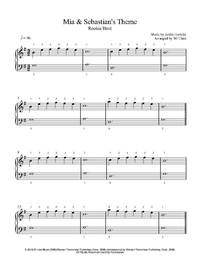 Mia & Sebastian's Theme from "La La Land" by Justin Hurwitz Piano Sheet