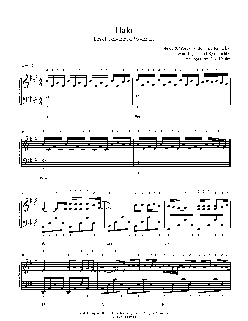 Halo by Beyoncé Knowles Piano Sheet Music | Advanced Level