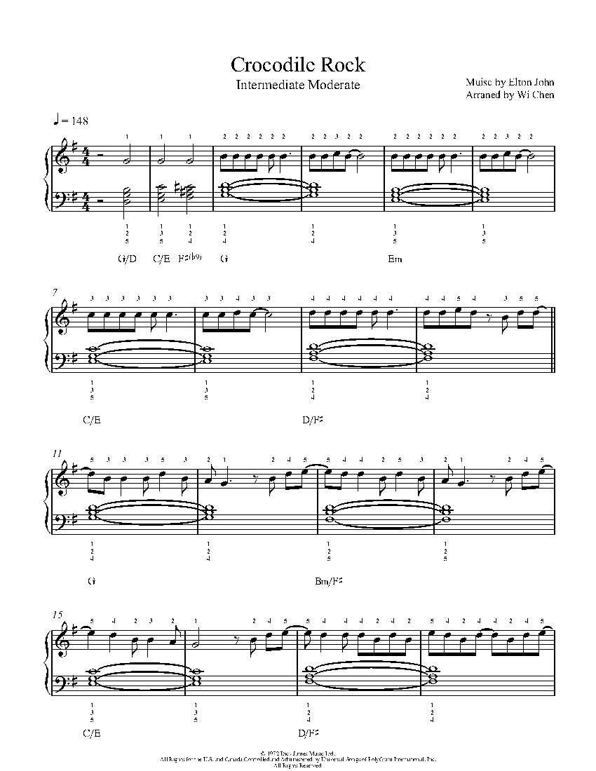 Crocodile Rock by Elton John Piano Sheet Music | Intermediate Level