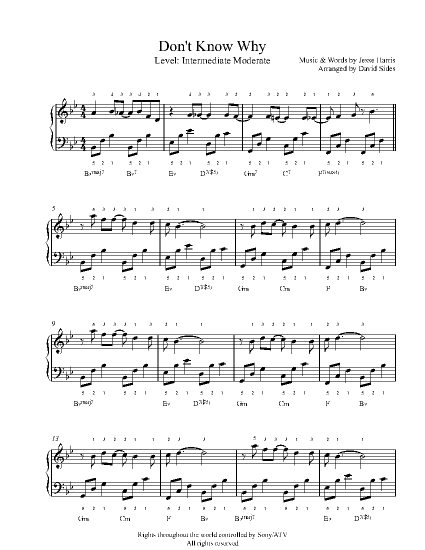 Dont Know Why By Norah Jones Sheet Music And Lesson Intermediate Level