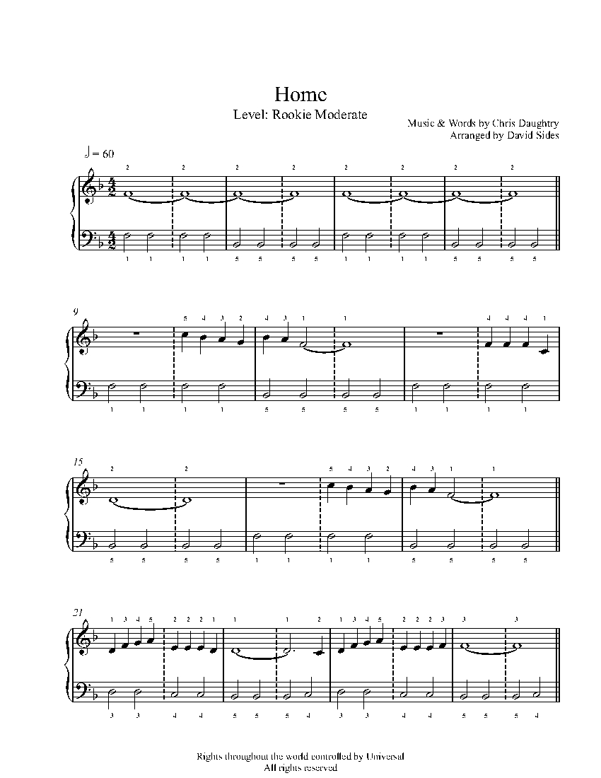 Home by Daughtry Piano Sheet Music | Rookie Level