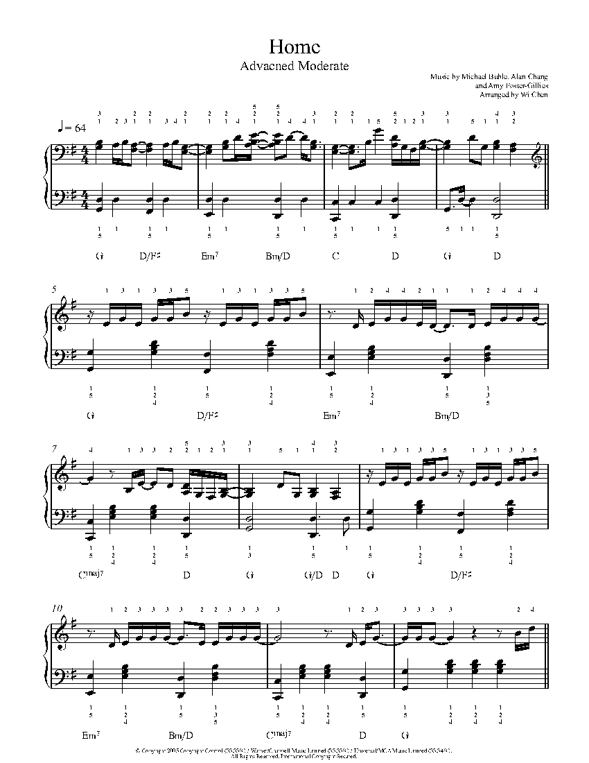 Home by Michael Buble Piano Sheet Music | Advanced Level