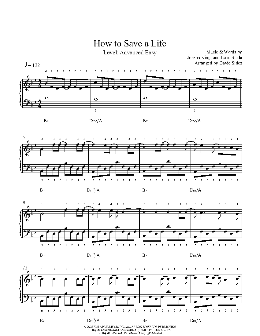 How To Save A Life By The Fray Sheet Music Lesson Advanced Level