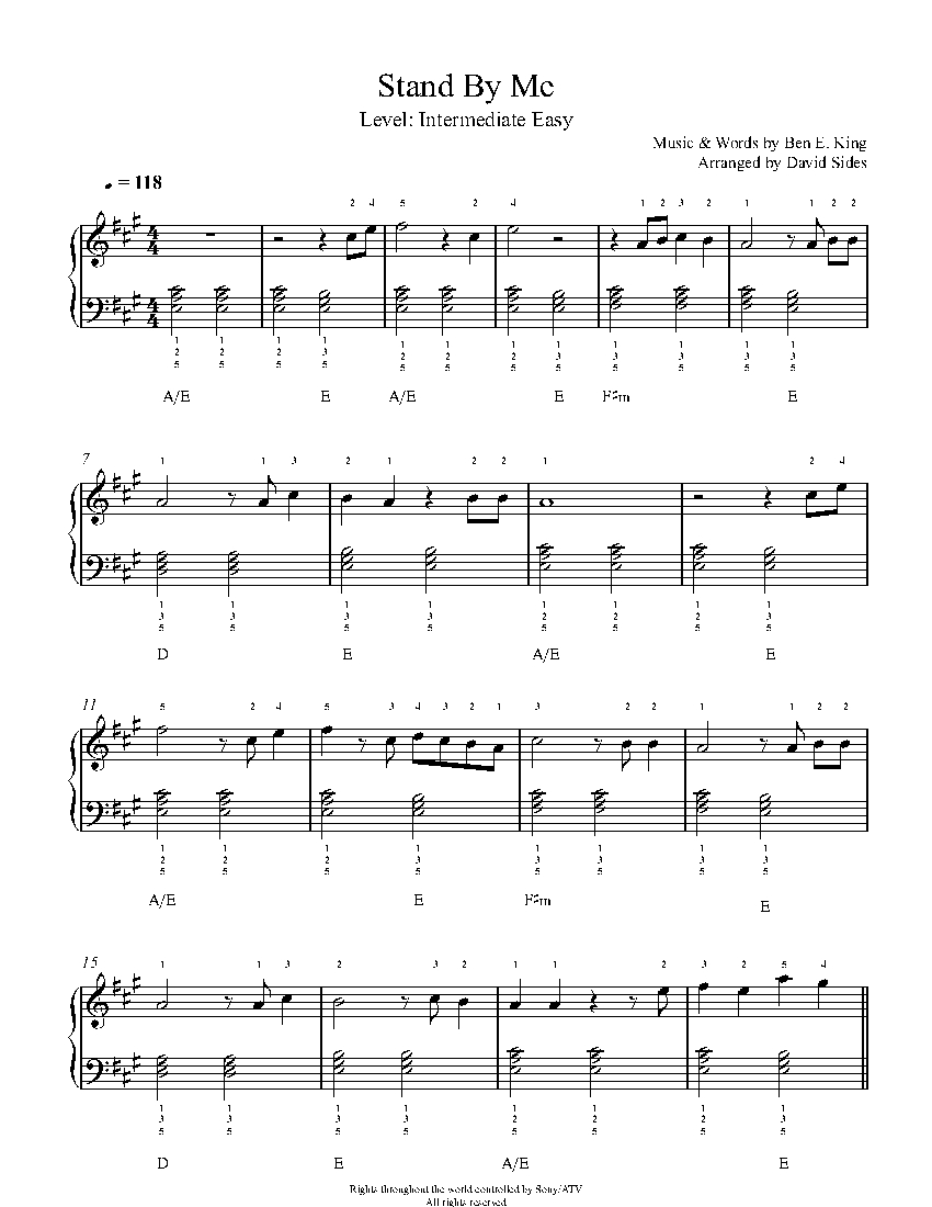 Stand By Me By Ben E King Piano Sheet Music Intermediate Level