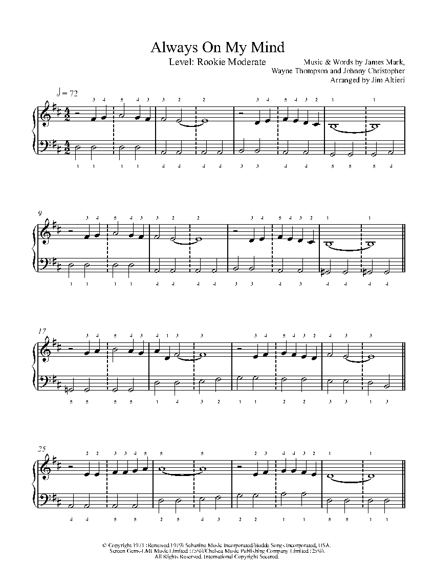 Always On My Mind By Willie Nelson Piano Sheet Music Rookie Level Always On My Mind By Willie Nelson Piano Sheet Music Rookie Level