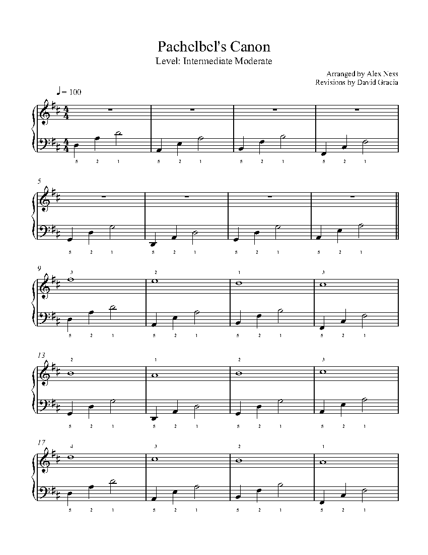 Canon In D By Pachelbel Piano Sheet Music Intermediate Level