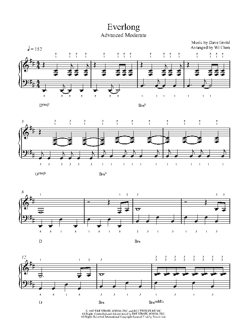 Everlong by Foo Fighters Piano Sheet Music | Advanced Level