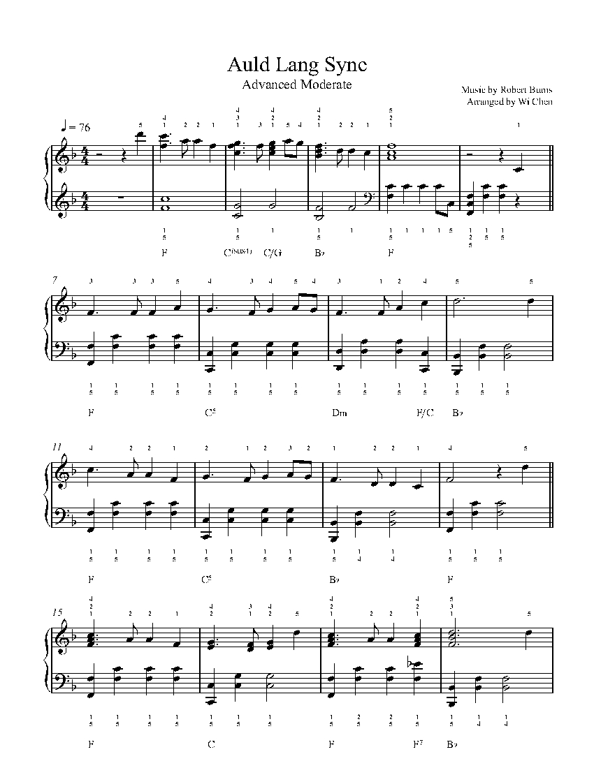 Auld Lang Syne by Traditional Piano Sheet Music Advanced Level