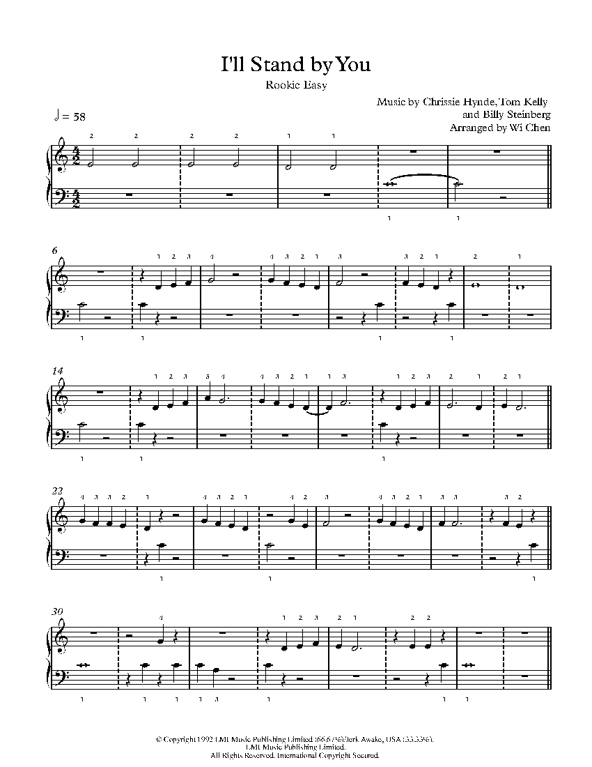 I'll Stand by You (Melody) by The Pretenders Piano Sheet Music Rookie