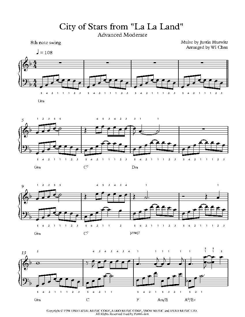 City of Stars from "La Land" by Justin Hurwitz Sheet Music & Lesson | Advanced