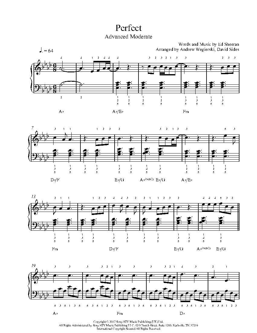 Perfect by Ed Sheeran Piano Sheet Music | Advanced Level