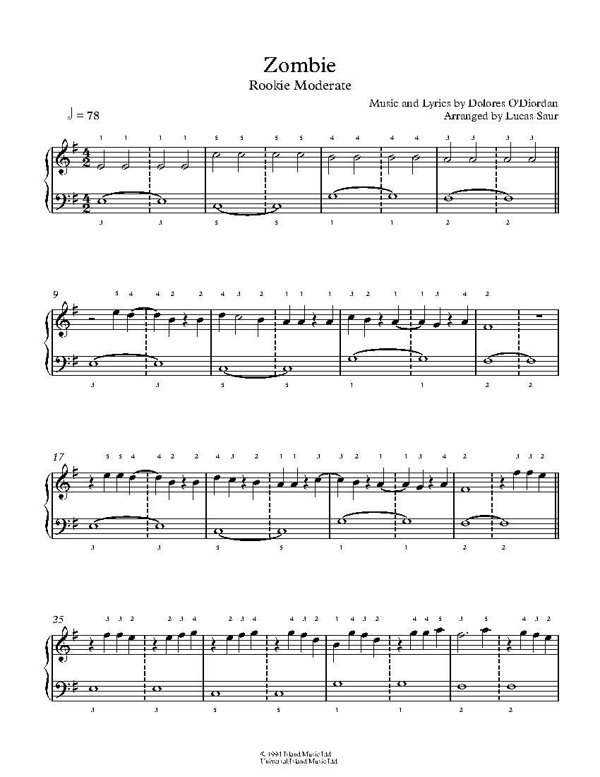 Zombie by The Cranberries Piano Sheet Music | Rookie Level