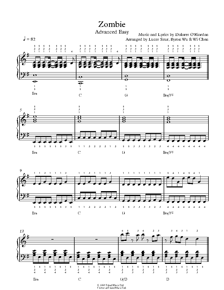 Zombie By The Cranberries Sheet Music Lesson Advanced Level