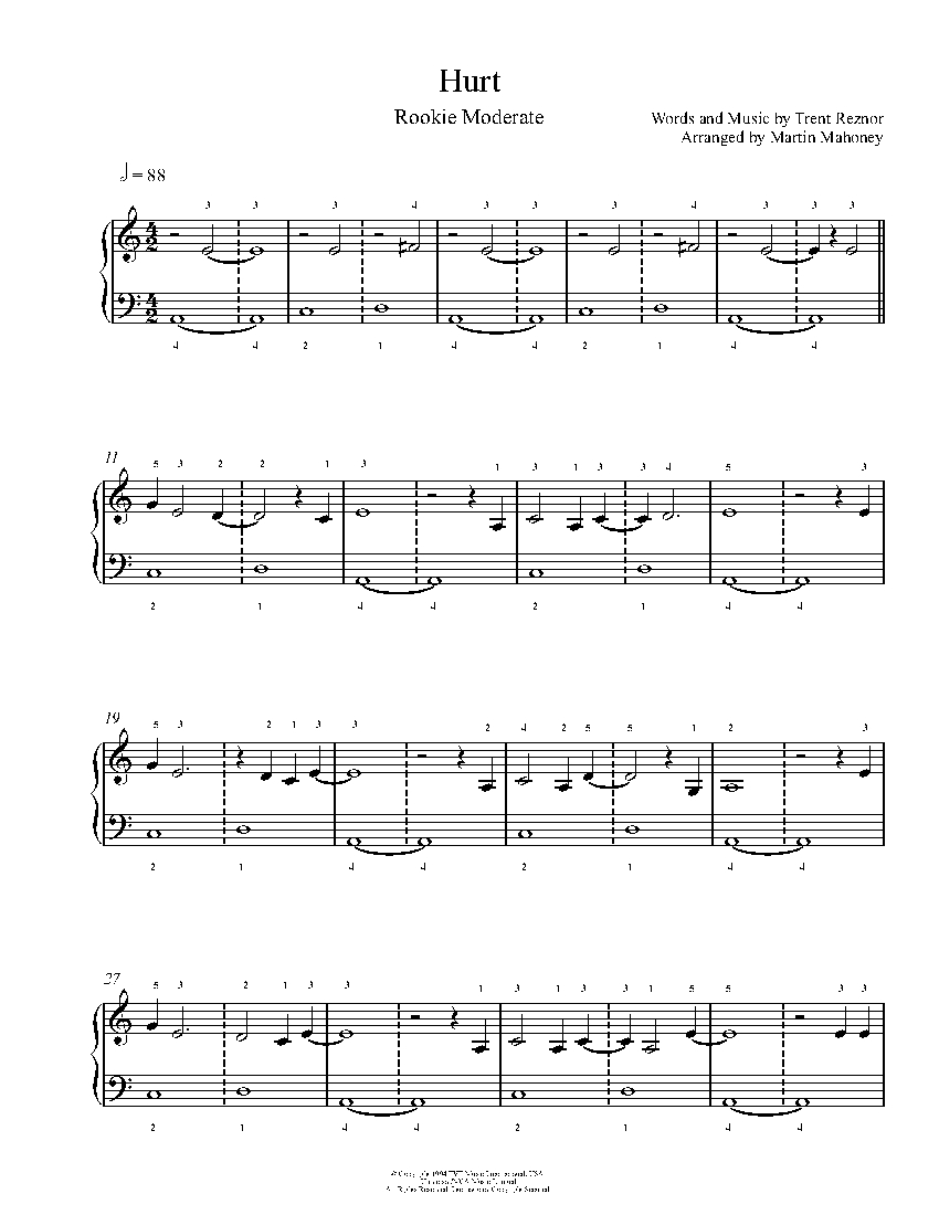 Hurt by Johnny Cash Piano Sheet Music | Rookie Level