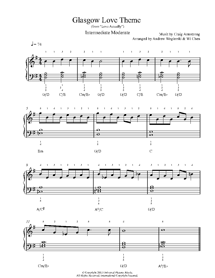 Glasgow Love Theme from Love Actually By Craig Armstrong Sheet