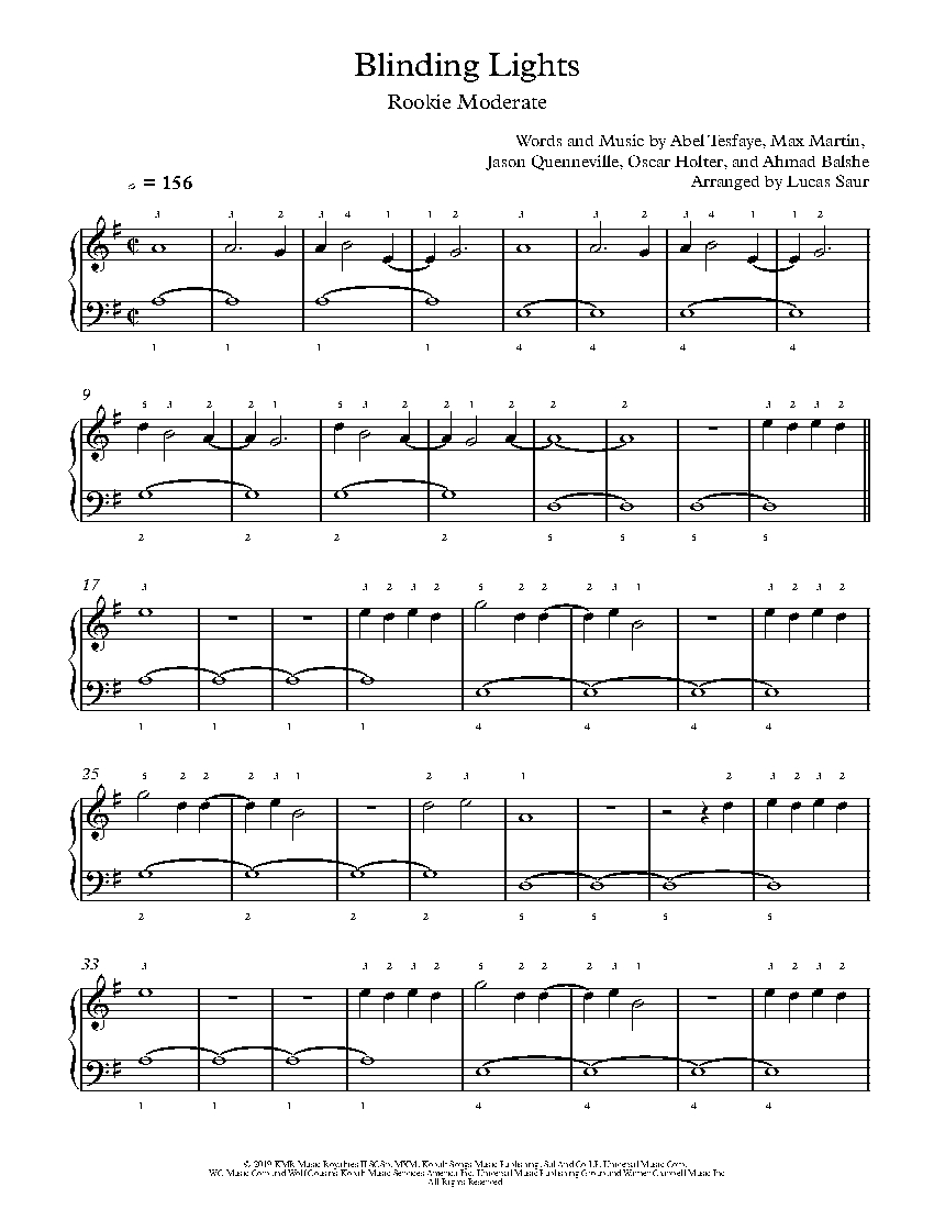 Blinding Lights by The Weeknd Piano Sheet Music | Rookie