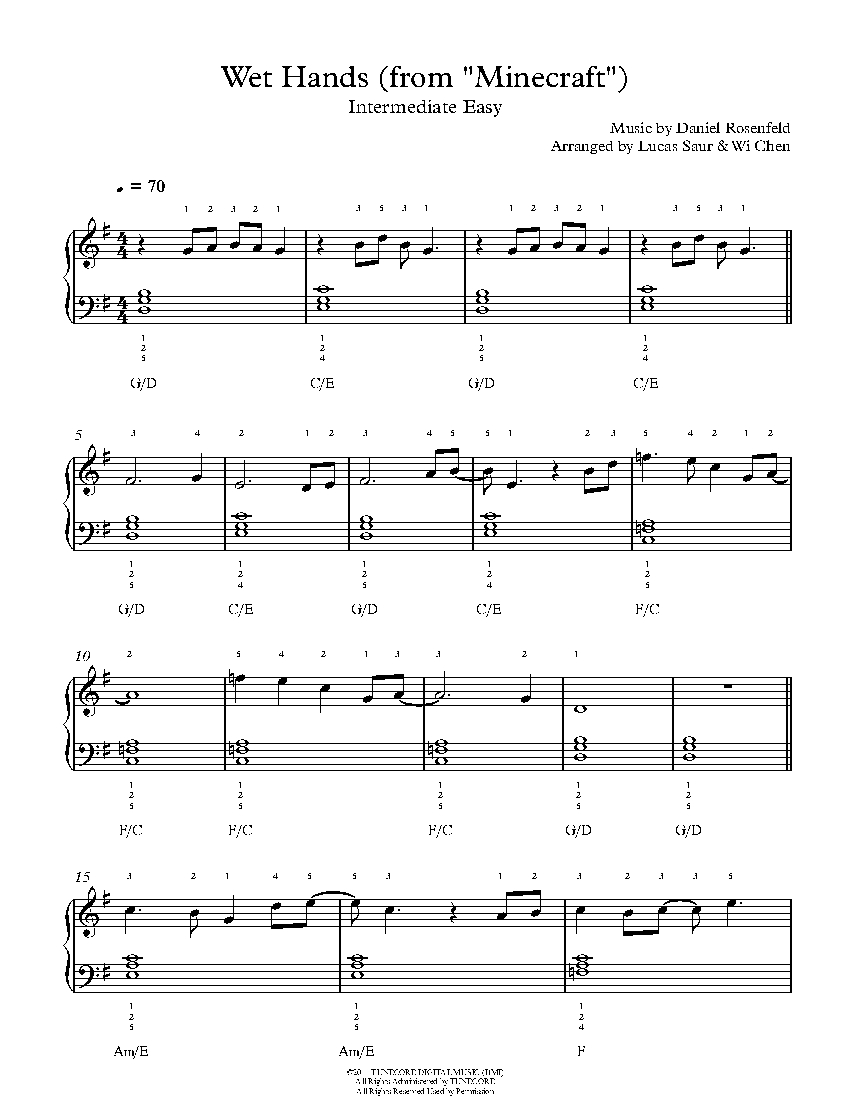Wet Hands from Minecraft By Gareth Coker Sheet Music Lesson 