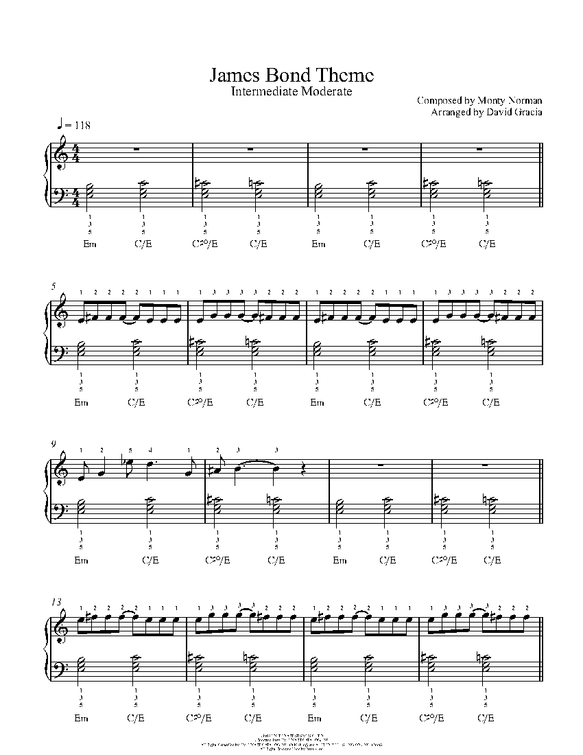 Desgracia Monótono Elocuente James Bond Theme by Monty Norman Piano Sheet Music | Intermediate Level