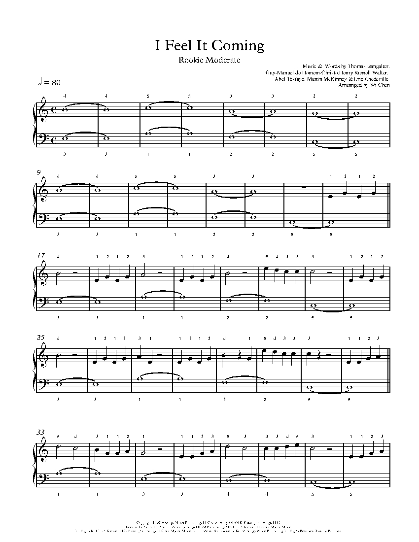 I Feel It Coming sheet music
