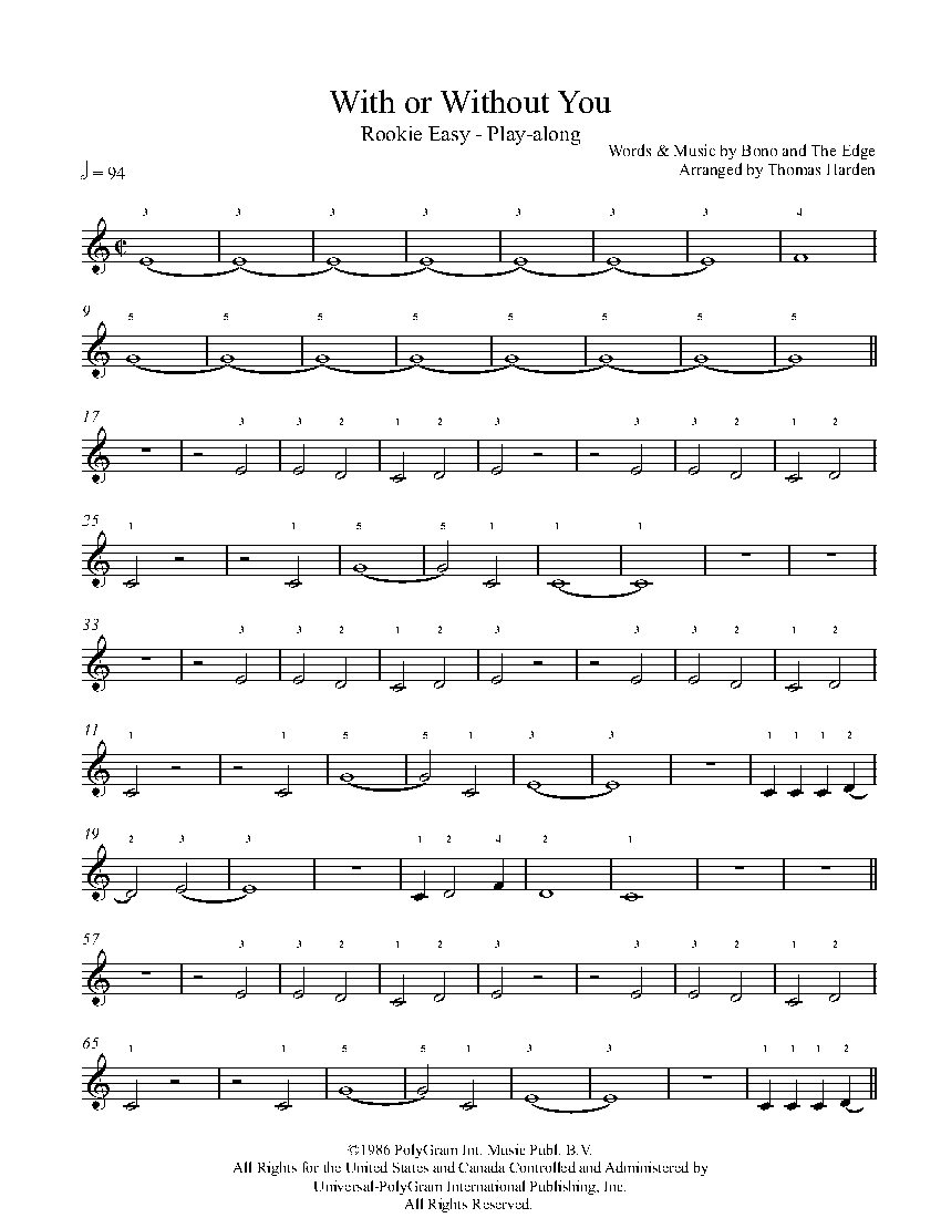 With Or Without You by U2 Sheet Music & Lesson | Rookie Level