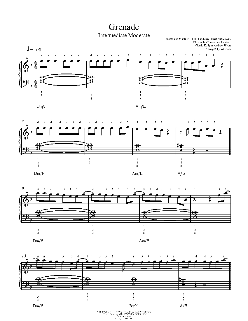 Grenade sheet music