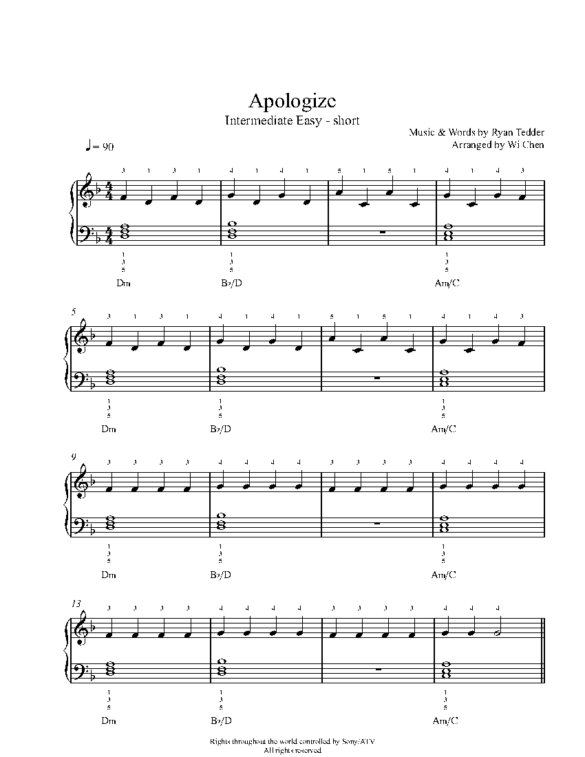 Apologize sheet music