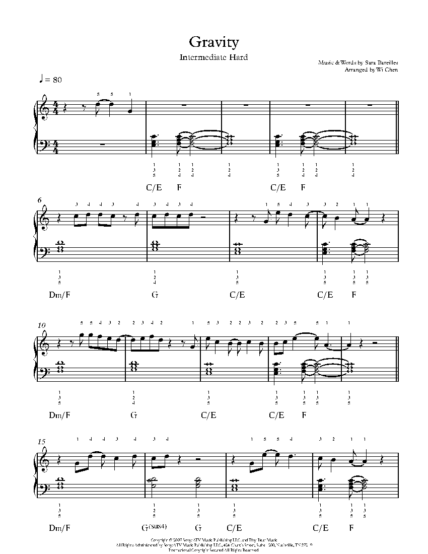 Gravity sheet music