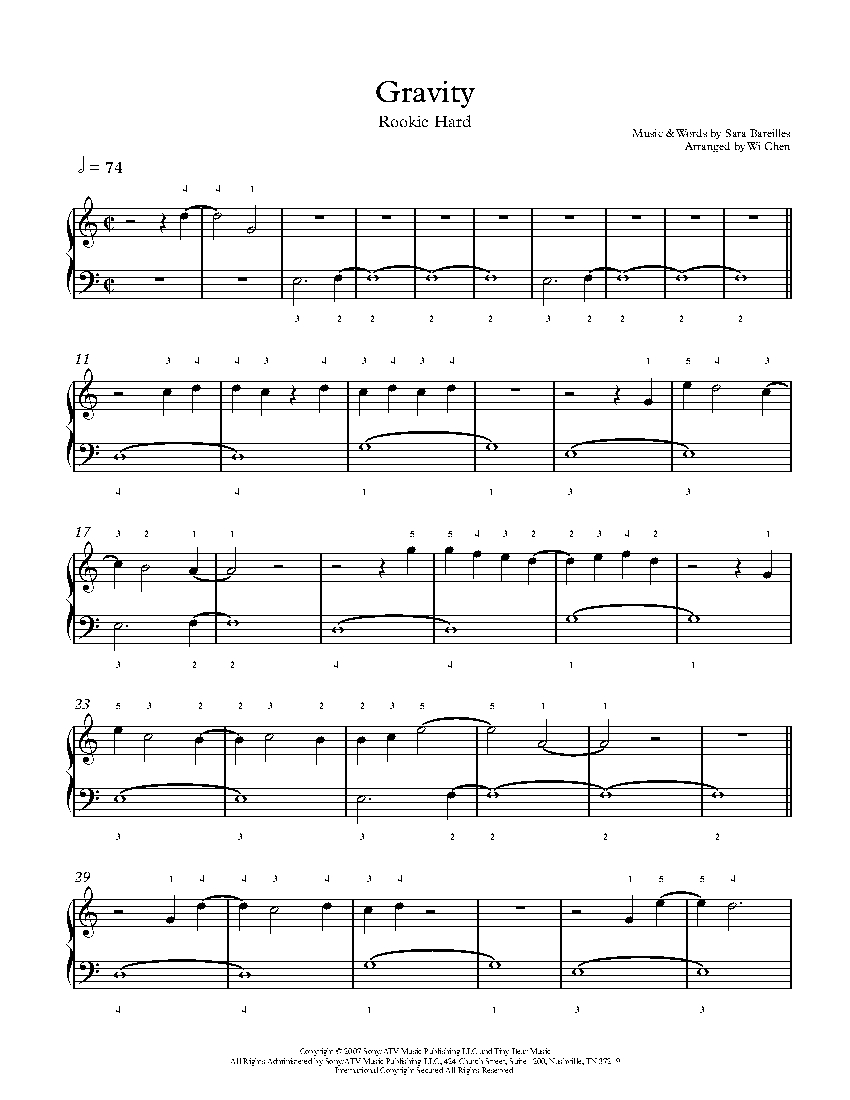 Gravity sheet music