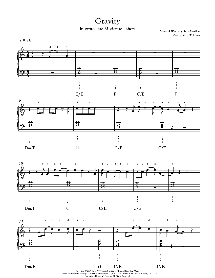 Gravity sheet music