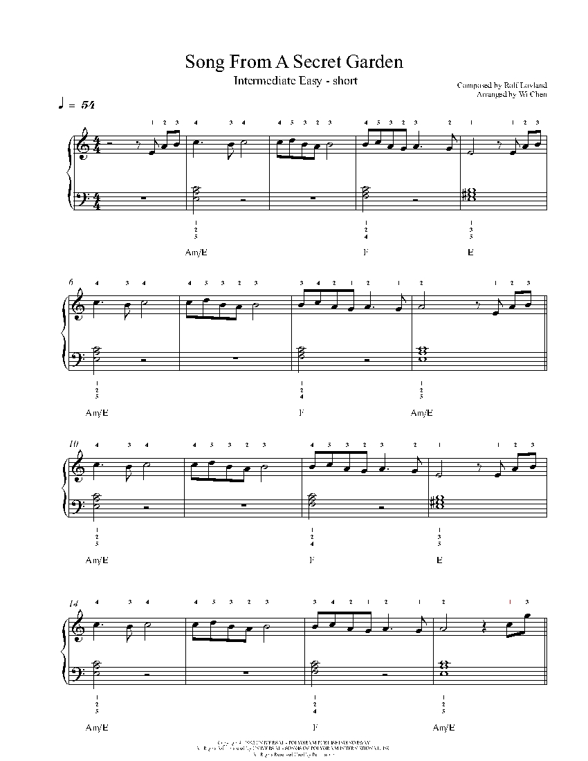 Song From A Secret Garden sheet music