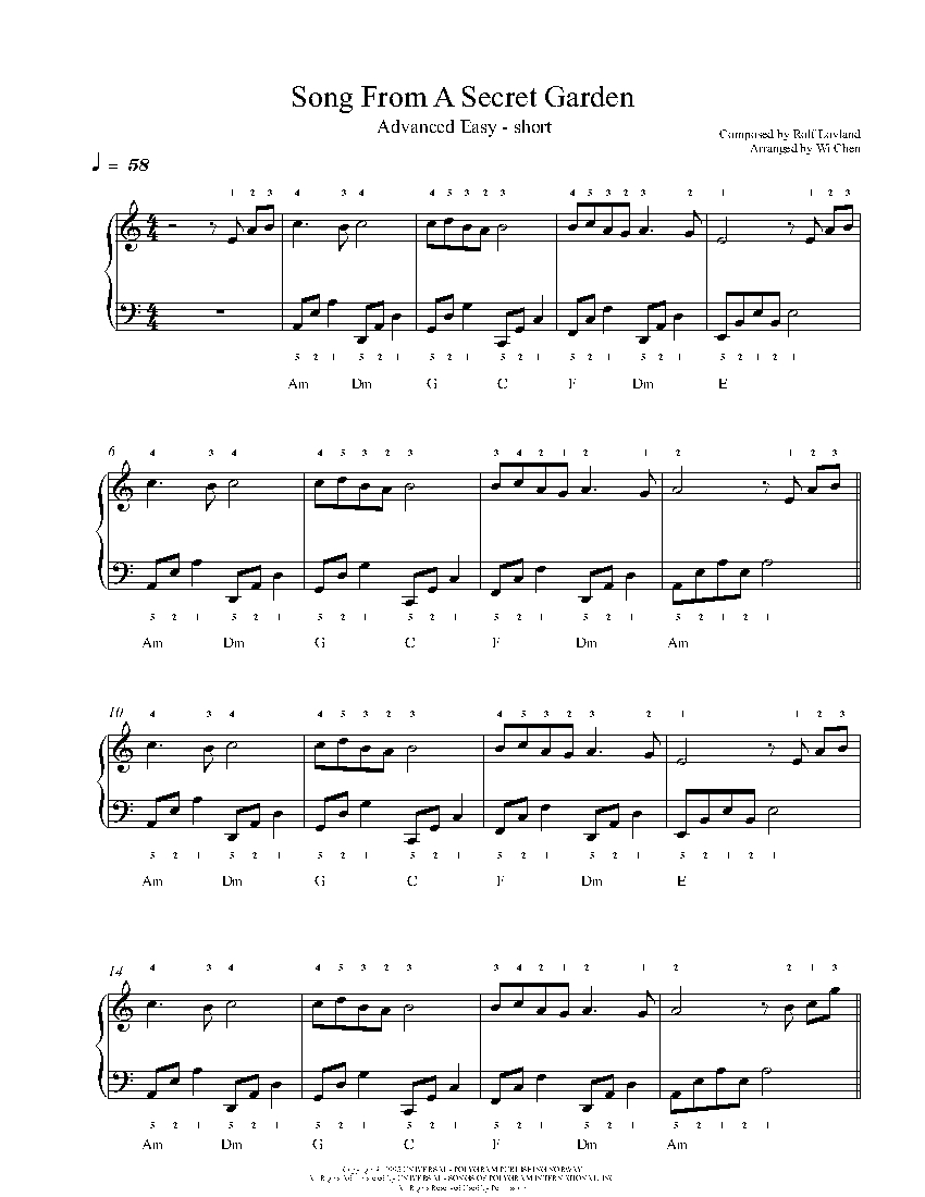 Song From A Secret Garden sheet music