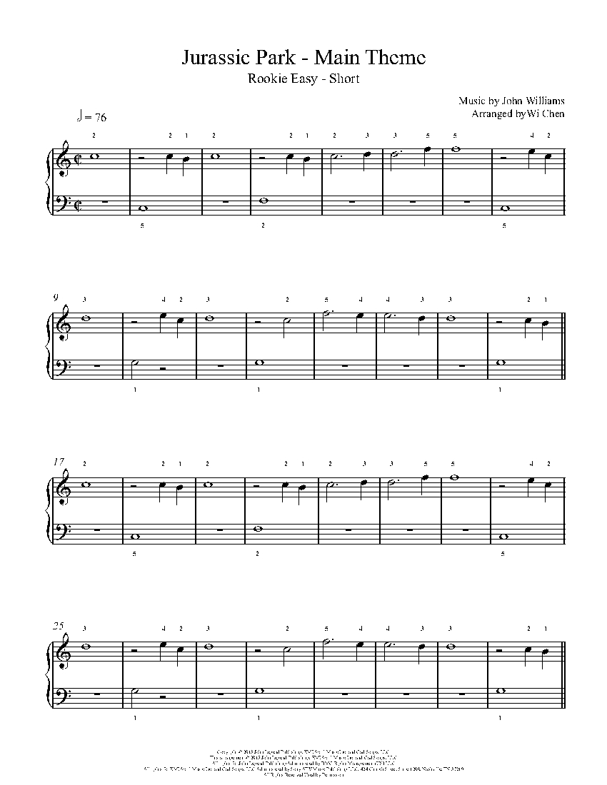 Jurassic Park Main Theme sheet music