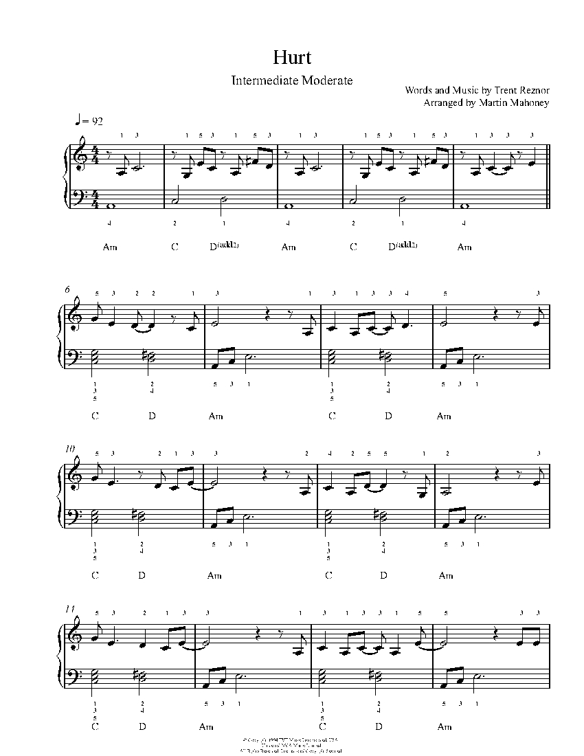 Hurt sheet music